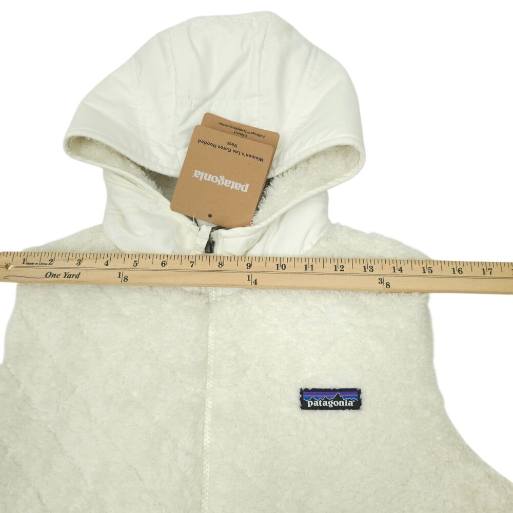 Patagonia Los Gatos Vest Hooded White Size L Reversible Fleece Zip Pockets New - Picture 10 of 16
